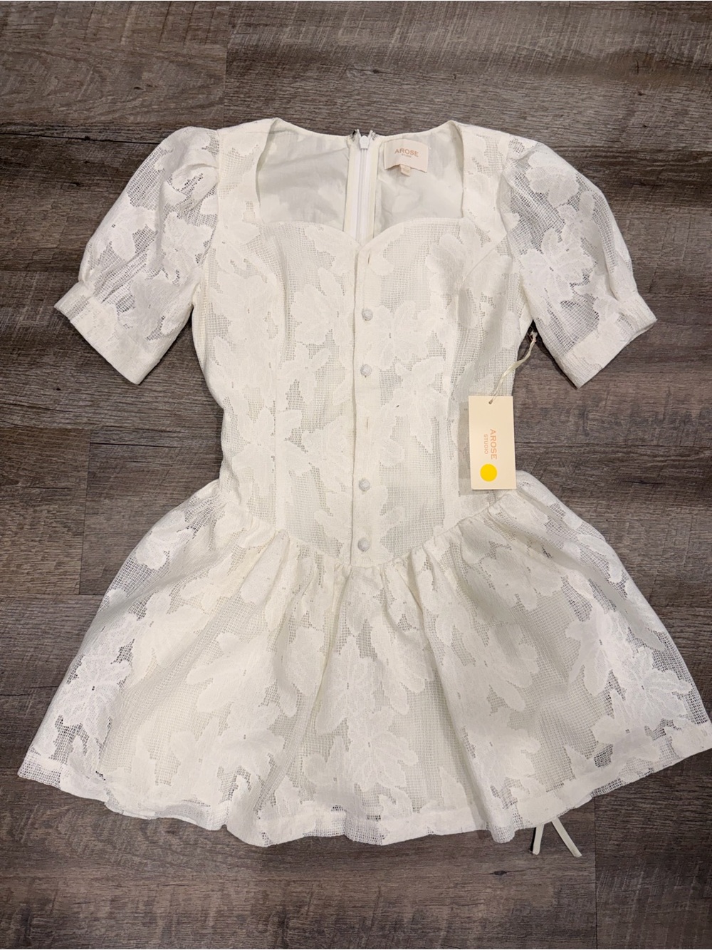 Arose Studio White Floral Lace Corset Mini Dress NWT Size Small Bridal Coquette